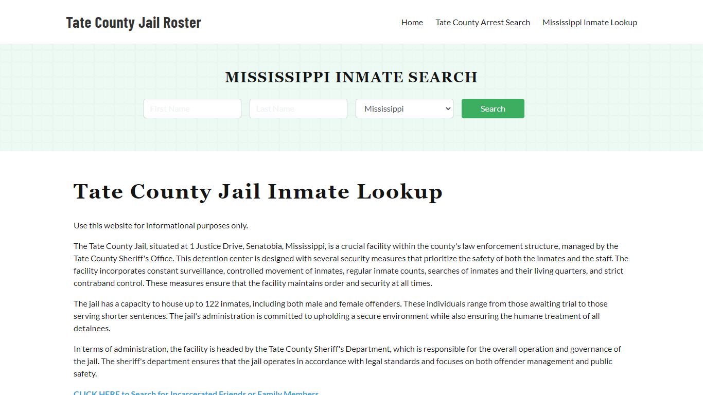 Tate County Jail Roster Lookup, MS, Inmate Search