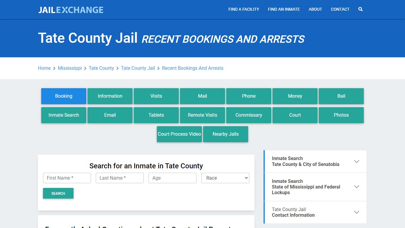 Tate County Jail Recent Bookings And Arrests - Jail Exchange