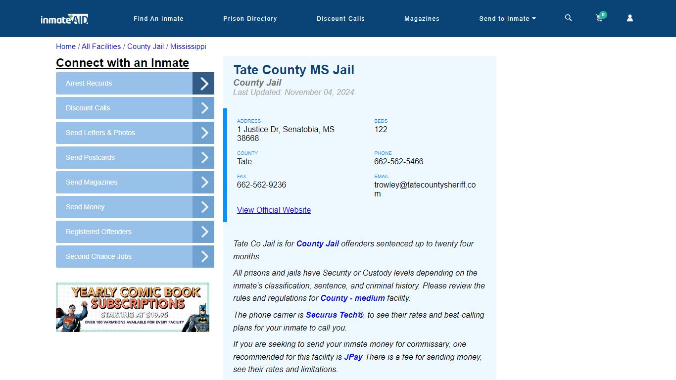 Tate County MS Jail - Inmate Locator