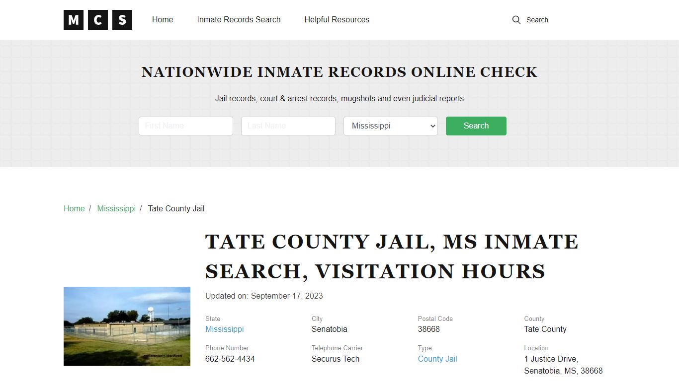 Tate County, MS Jail Inmates Search, Visitation Rules